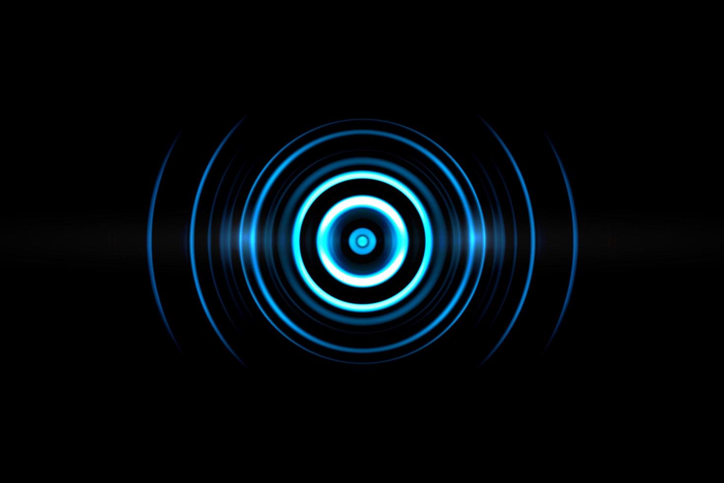 Abstract neon light blue circle effect with sound waves oscillating on black background photo