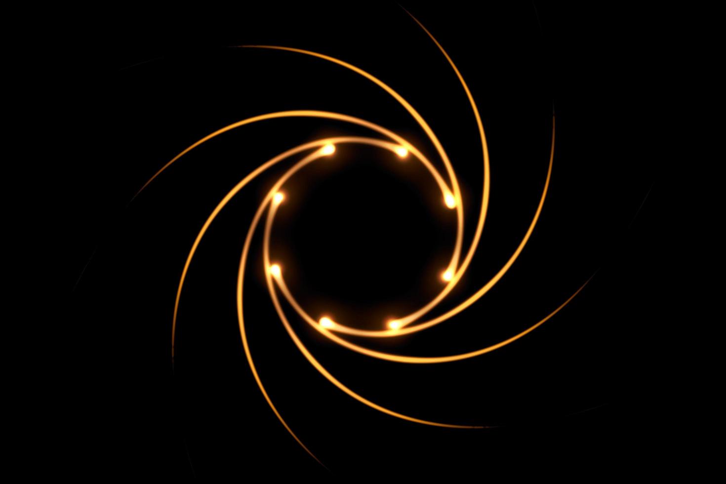 Orange fire comet light flying in circle. Shining lights in motion with particles on black sky. Ring of fire, abstract background photo