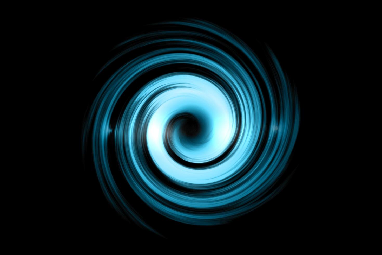 Glowing spiral tunnel with light blue cloud on black sky background photo