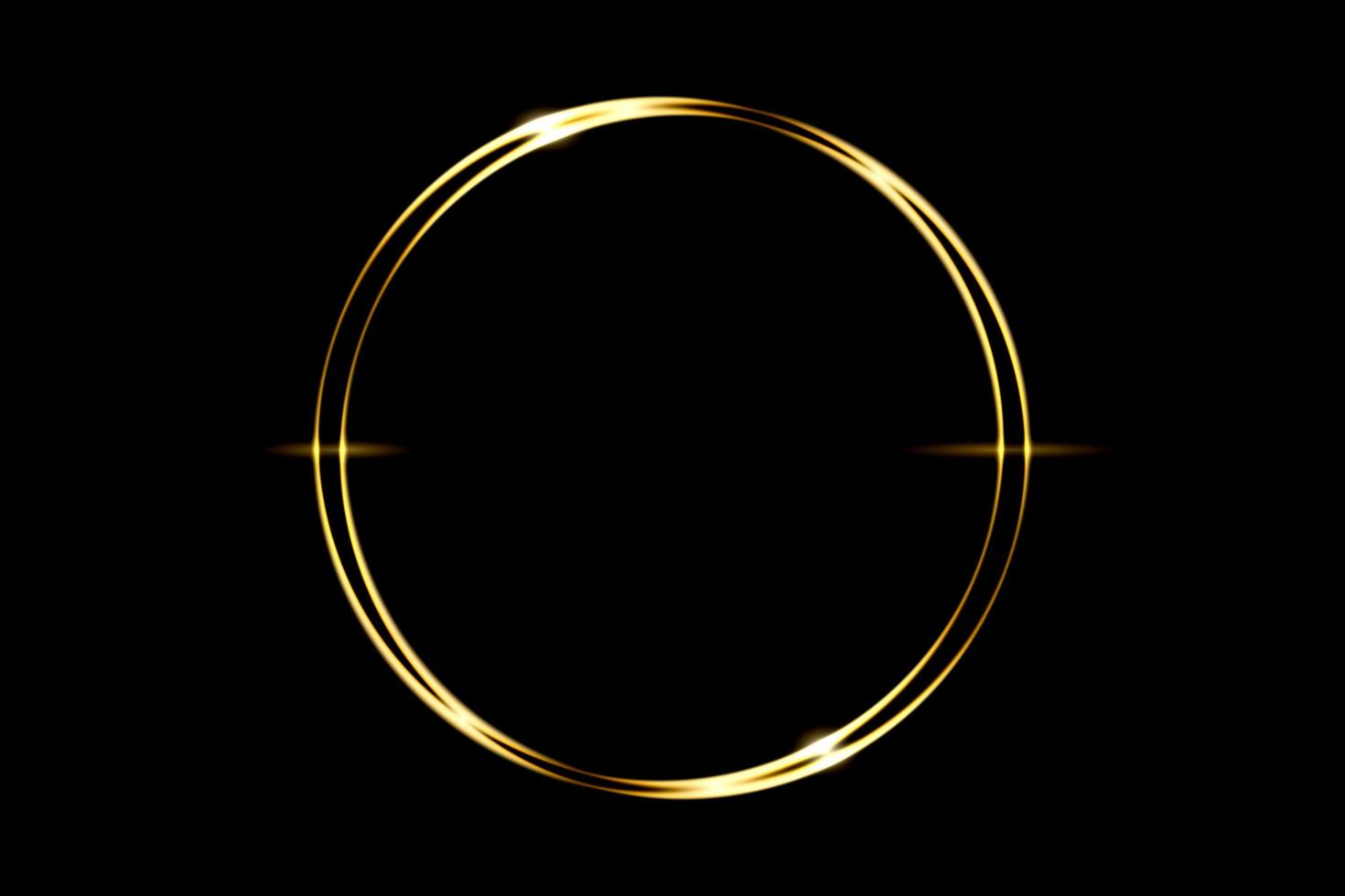 Glowing gold circle ring with light effect on black backdrop, abstract background photo