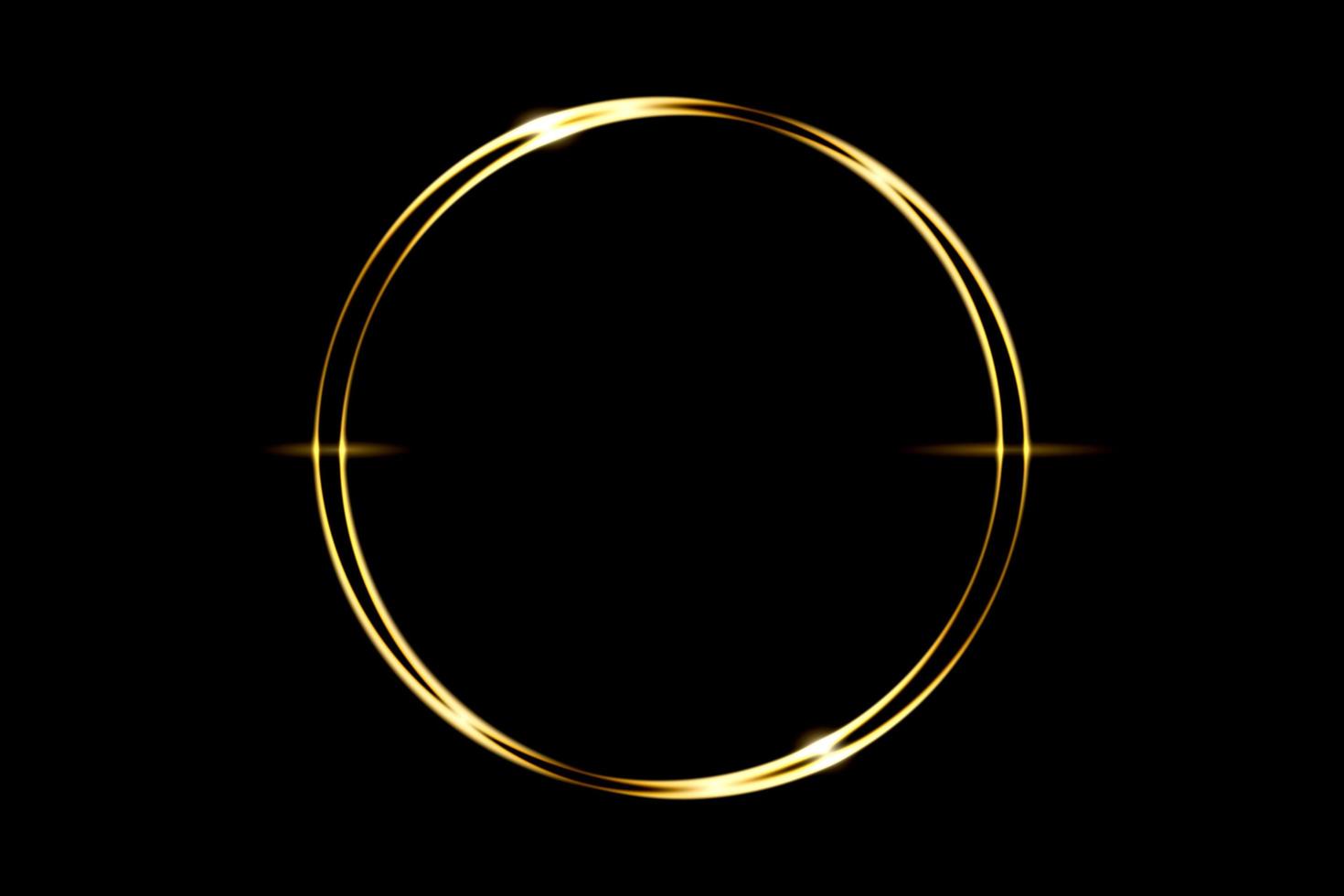 anillo de círculo de oro brillante con efecto de luz sobre fondo negro, fondo abstracto foto