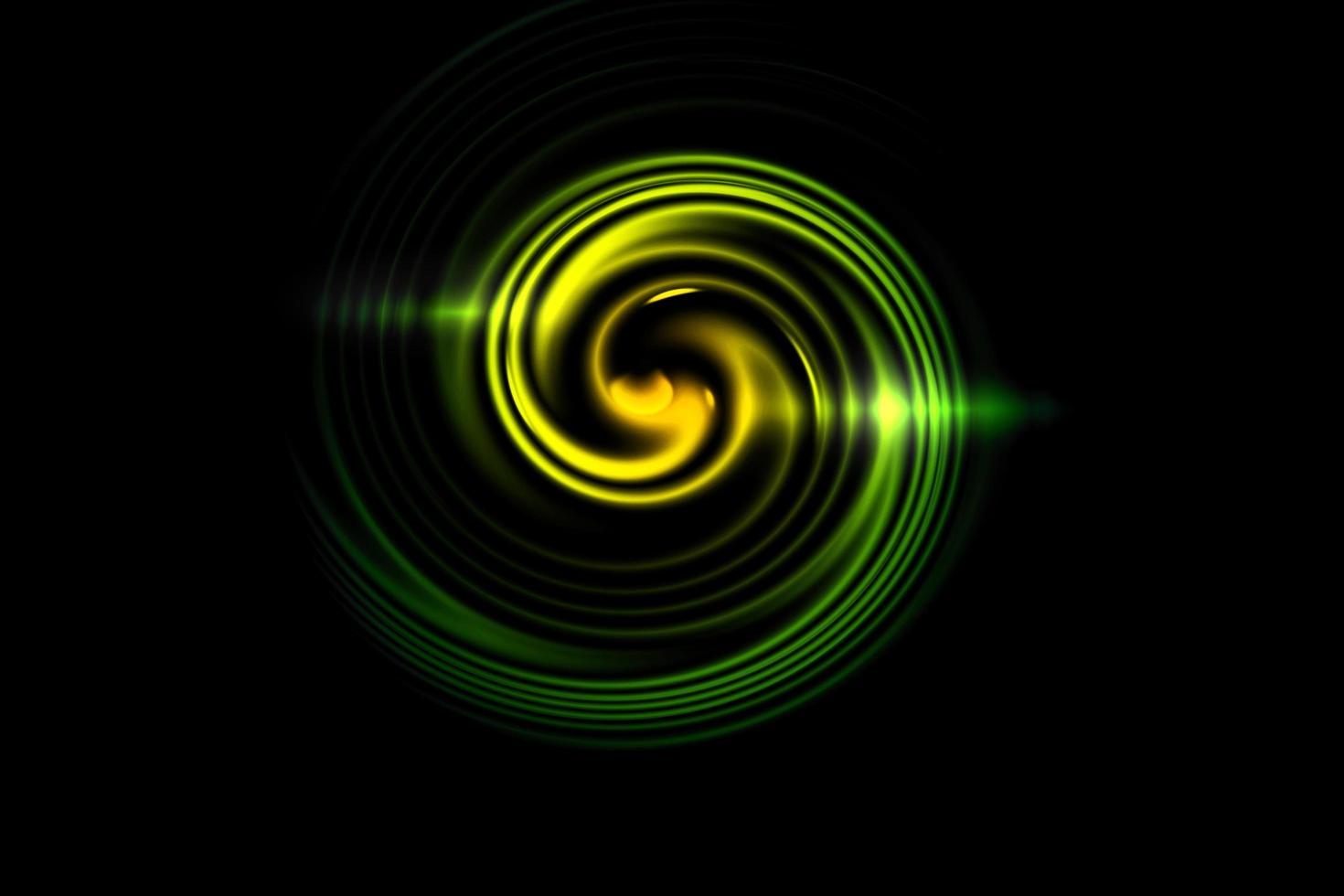 fuego verde con remolinos luminosos sobre fondo negro. espiral brillante con efecto de luz de círculos de luz, fondo abstracto foto