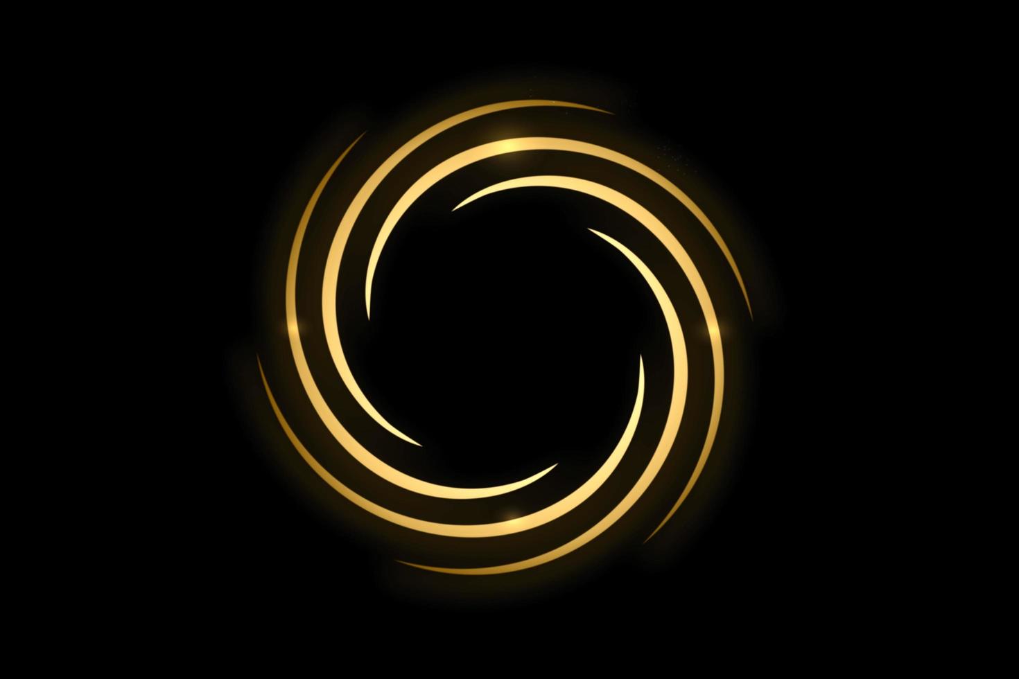 Gold spiral with circle ring on black backdrop, abstract background photo