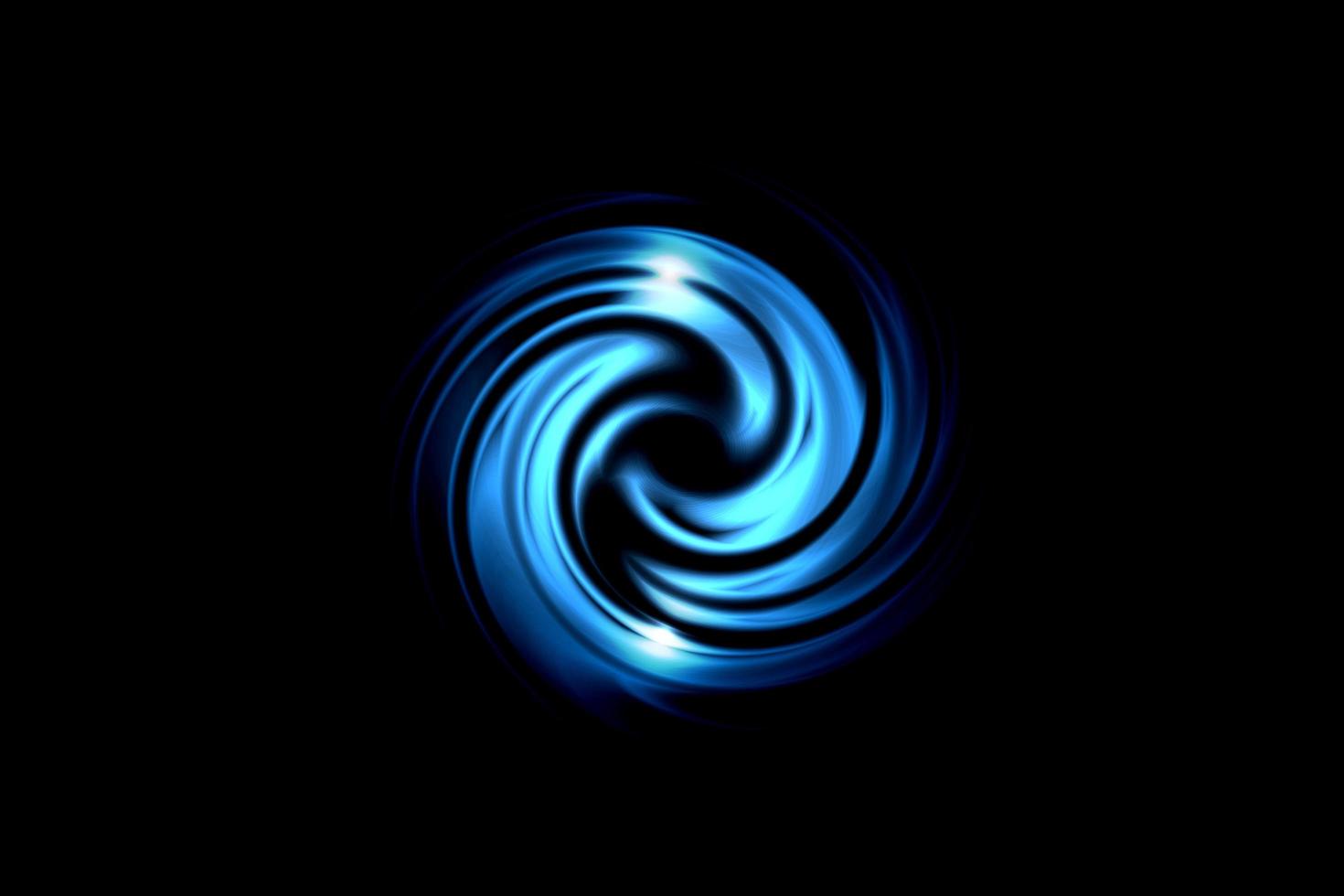 Glowing spiral tunnel with blue vortex on black backdrop, abstract background photo