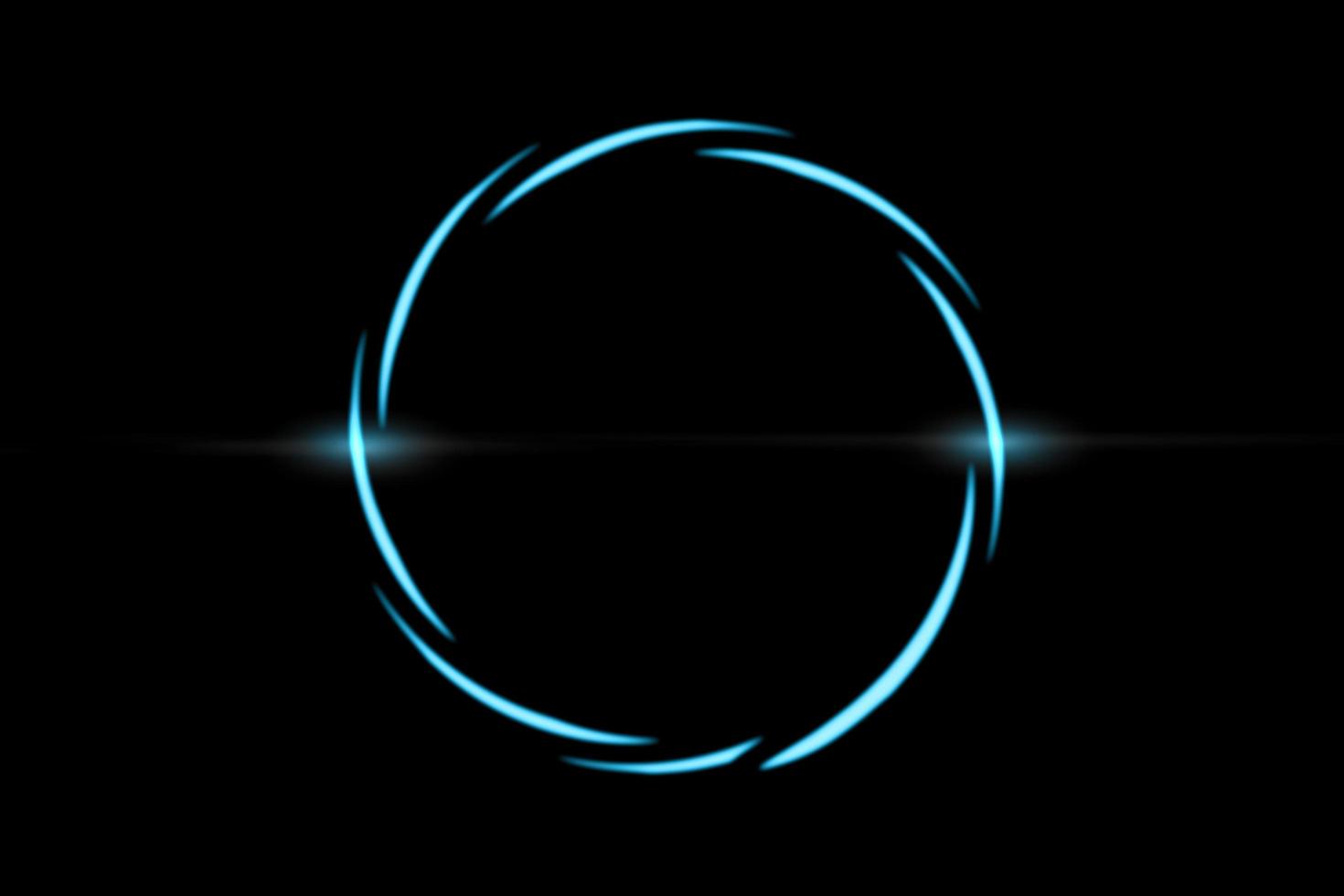 línea espiral azul abstracta con anillo circular sobre fondo negro, fondo abstracto foto