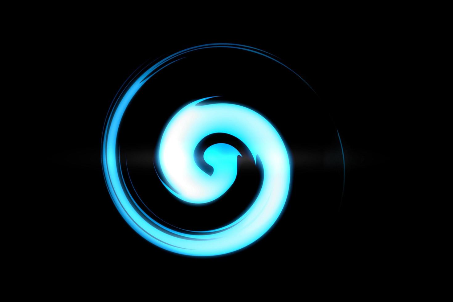 Blue fire with luminous swirling on black backdrop. Glowing spiral with light circles light effect, abstract background photo