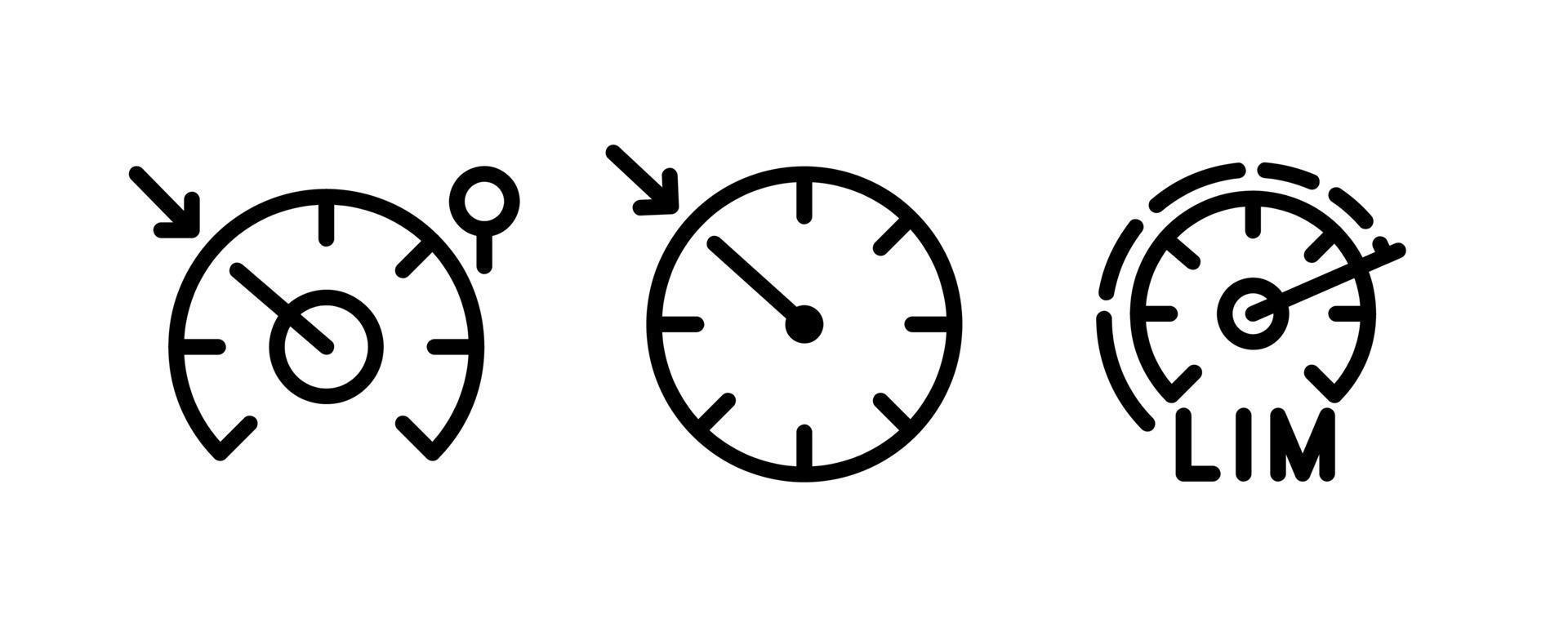 iconos vectoriales de los indicadores del salpicadero del vehículo. dichos símbolos incluyen el control de velocidad, el acelerador automático y el panel de visualización de límites. icono de línea editable. vector