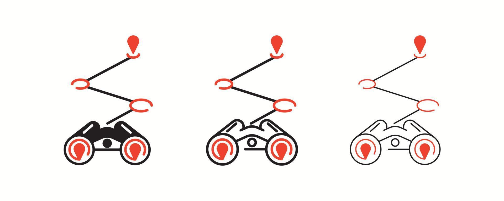 conjunto de iconos de binoculares. icono de línea binocular con un mapa de ubicación. juego de binoculares de colores. trazo editable. logotipo, red. vector