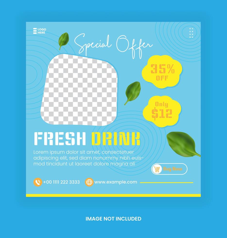 Social Media post fresh drink template for  social media advertising banner with 3d podium template vector