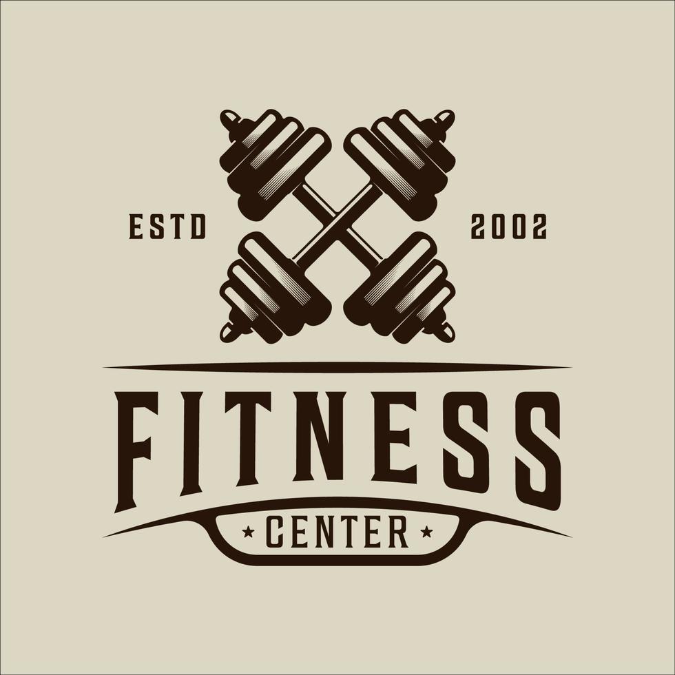 barra o mancuerna logo vector vintage ilustración plantilla icono diseño gráfico. signo de gimnasio y fitness o símbolo para el gimnasio de negocios deportivos con estilo de tipografía retro