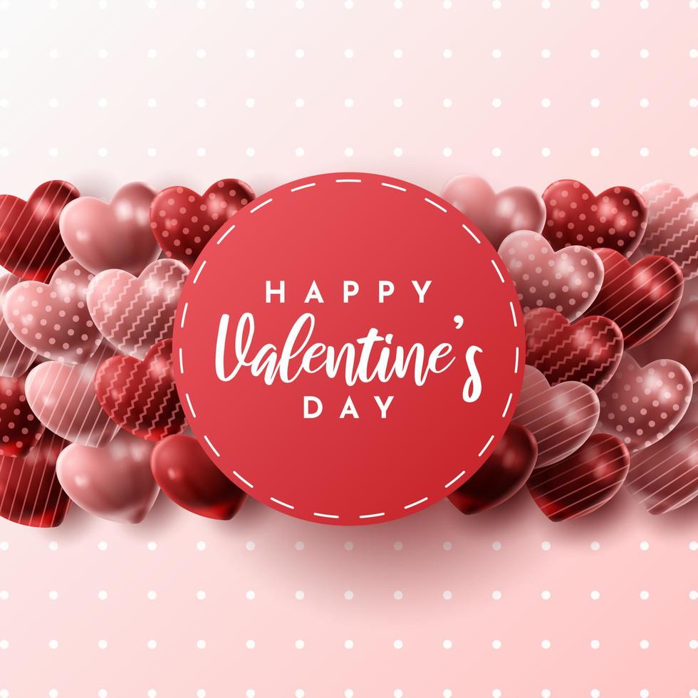 Happy Valentine's day background with heart balloon and present composition for banner, poster or greeting card. vector illustration