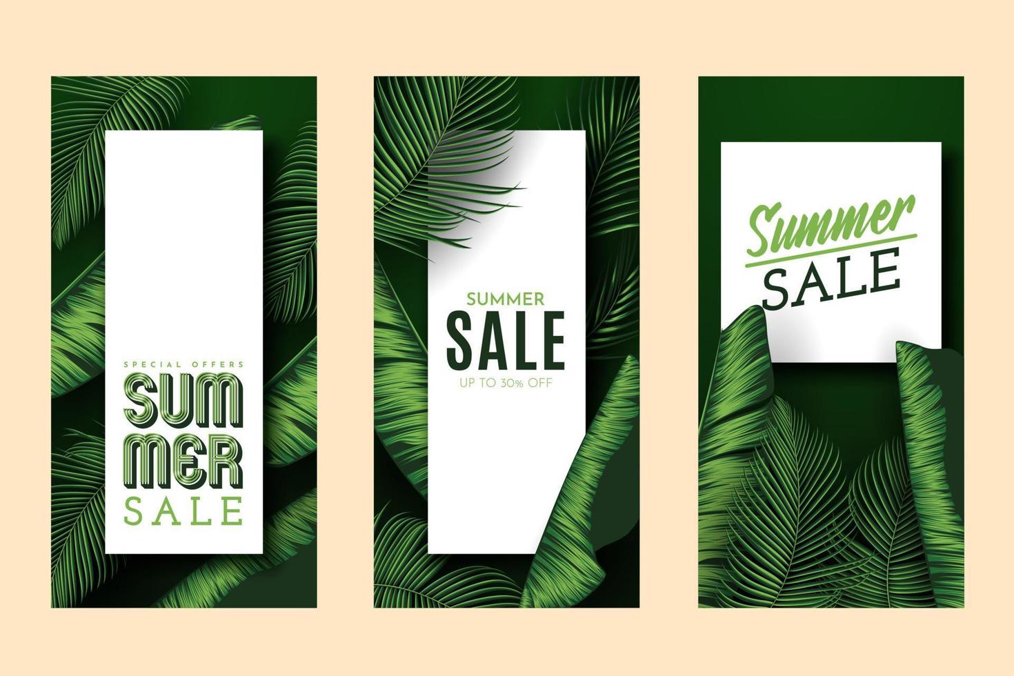 banner de venta de verano con fondo de hojas tropicales. ilustración vectorial vector