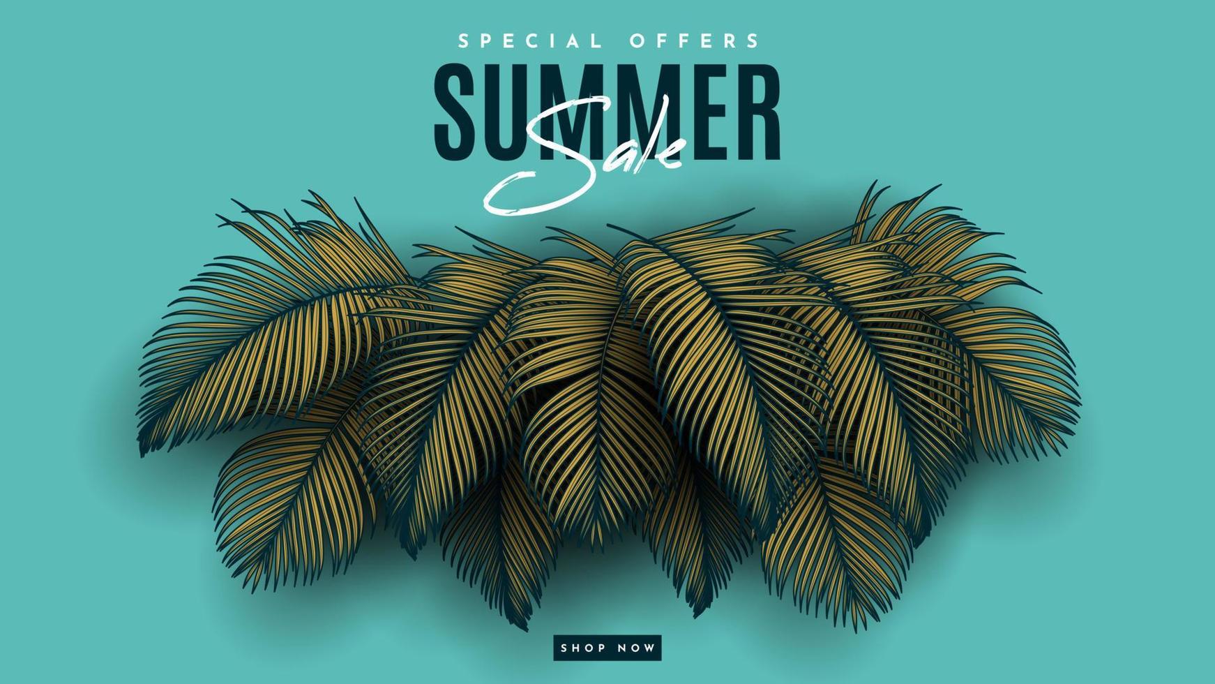 Summer Sale Banner With Tropical Leaves Background. Vector Illustration