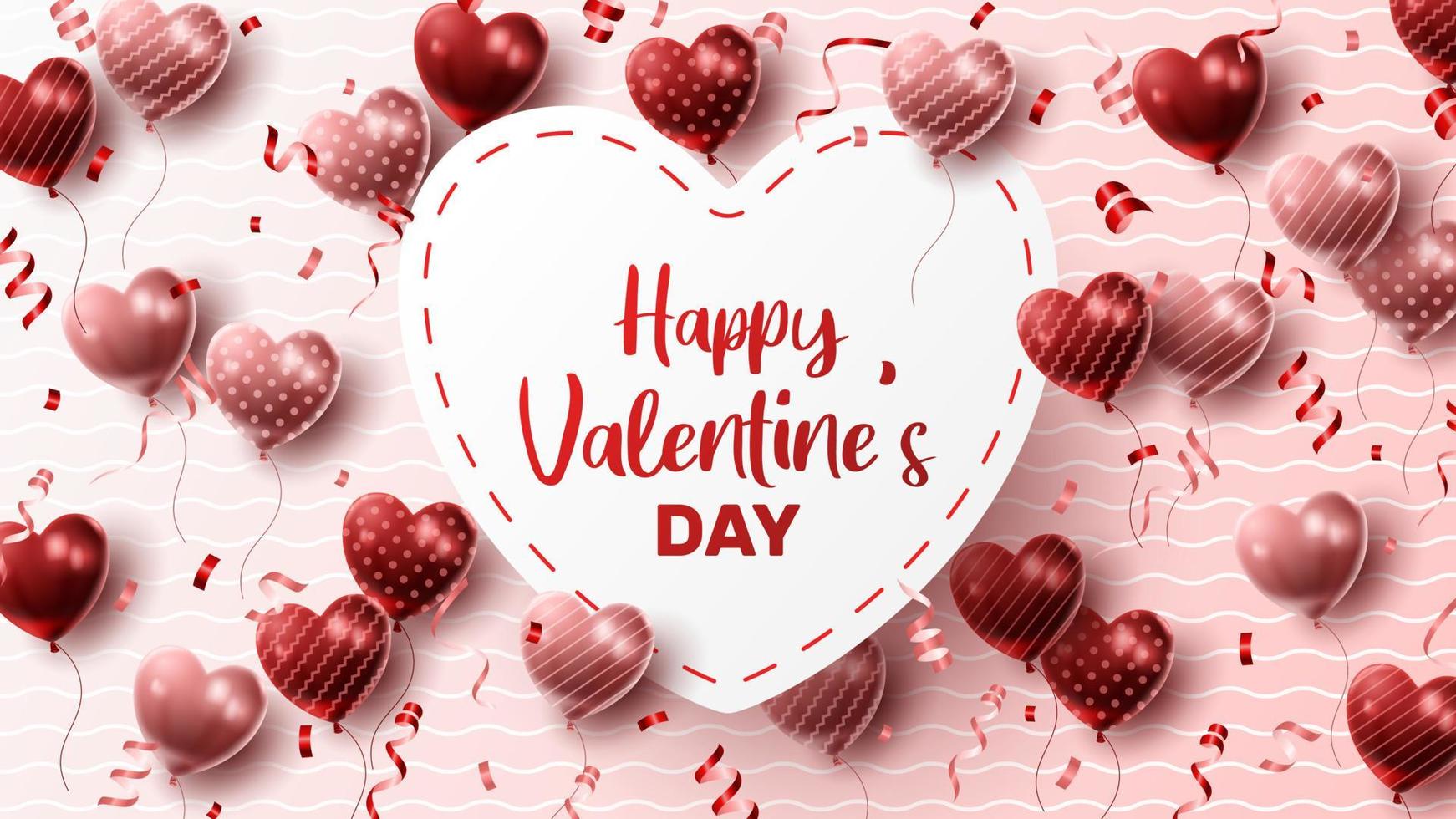 Happy Valentine's day background with heart balloon and present composition for banner, poster or greeting card. vector illustration