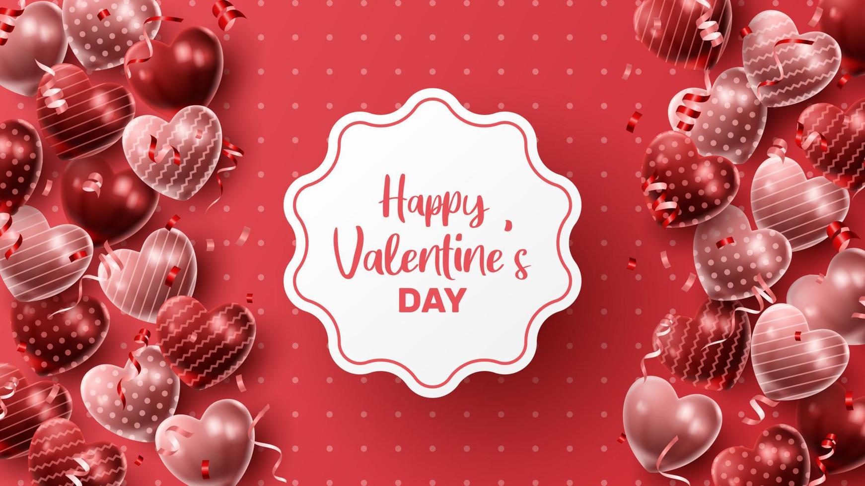 Happy Valentine's day background with heart balloon and present composition for banner, poster or greeting card. vector illustration