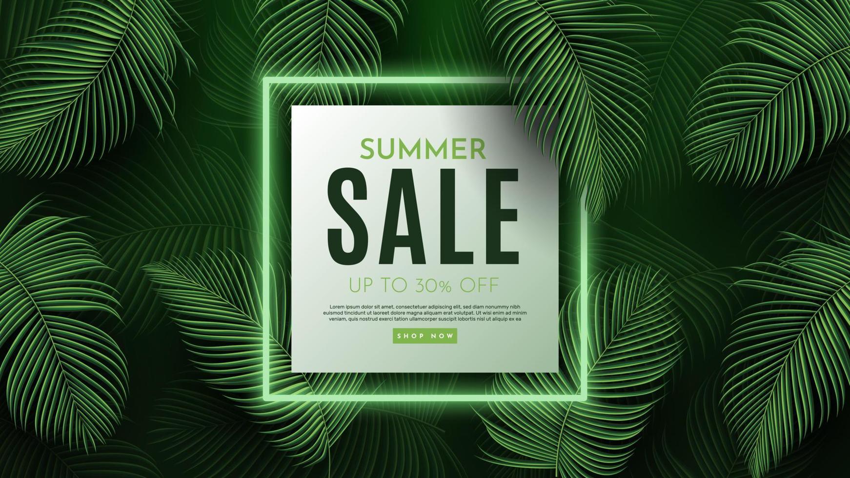 Summer Sale Banner With Tropical Leaves Background. Vector Illustration