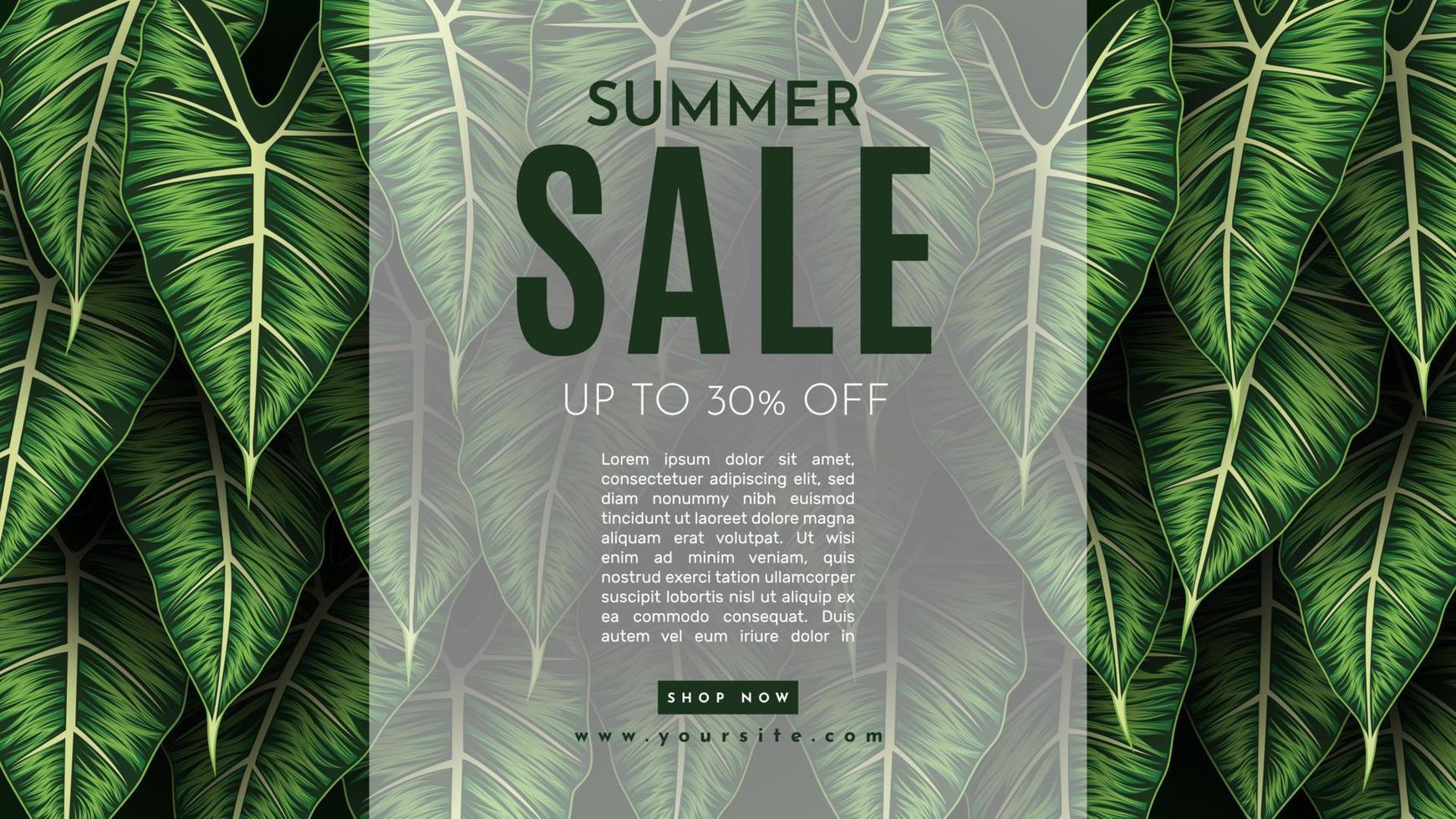 Summer Sale Banner With Tropical Leaves Background. Vector Illustration