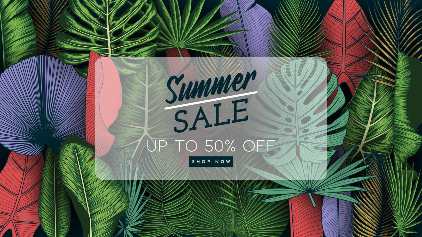 Summer Sale Banner With Tropical Leaves Background. Vector Illustration