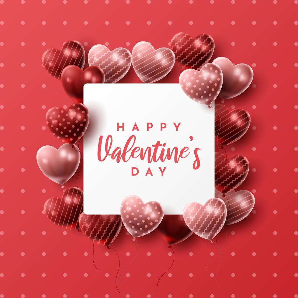 Happy Valentine's day background with heart balloon and present composition for banner, poster or greeting card. vector illustration