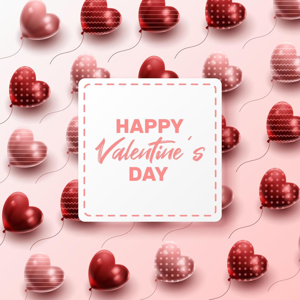 Happy Valentine's day background with heart balloon and present composition for banner, poster or greeting card. vector illustration