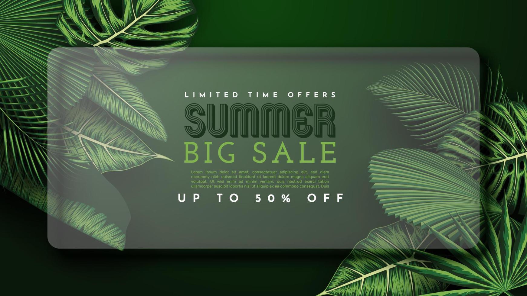 Summer Sale Banner With Tropical Leaves Background. Vector Illustration