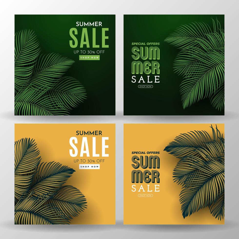 Summer Sale Banner With Tropical Leaves Background. Vector Illustration