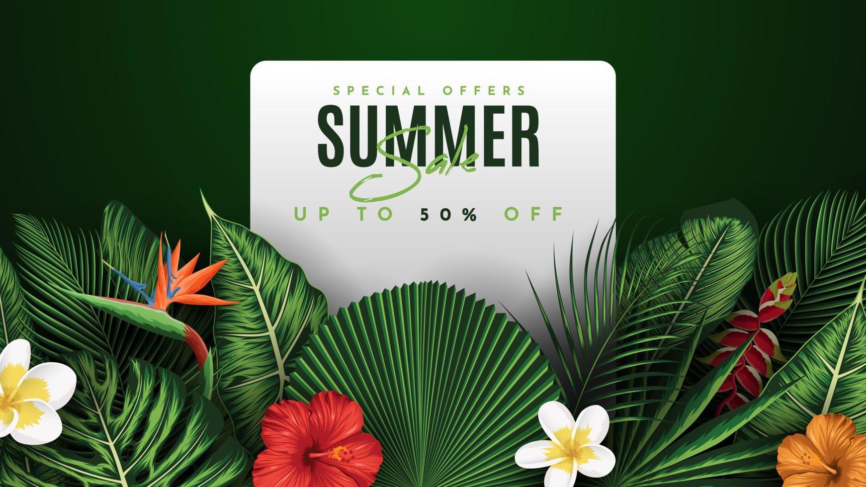 Summer Sale Banner With Tropical Leaves Background. Vector Illustration