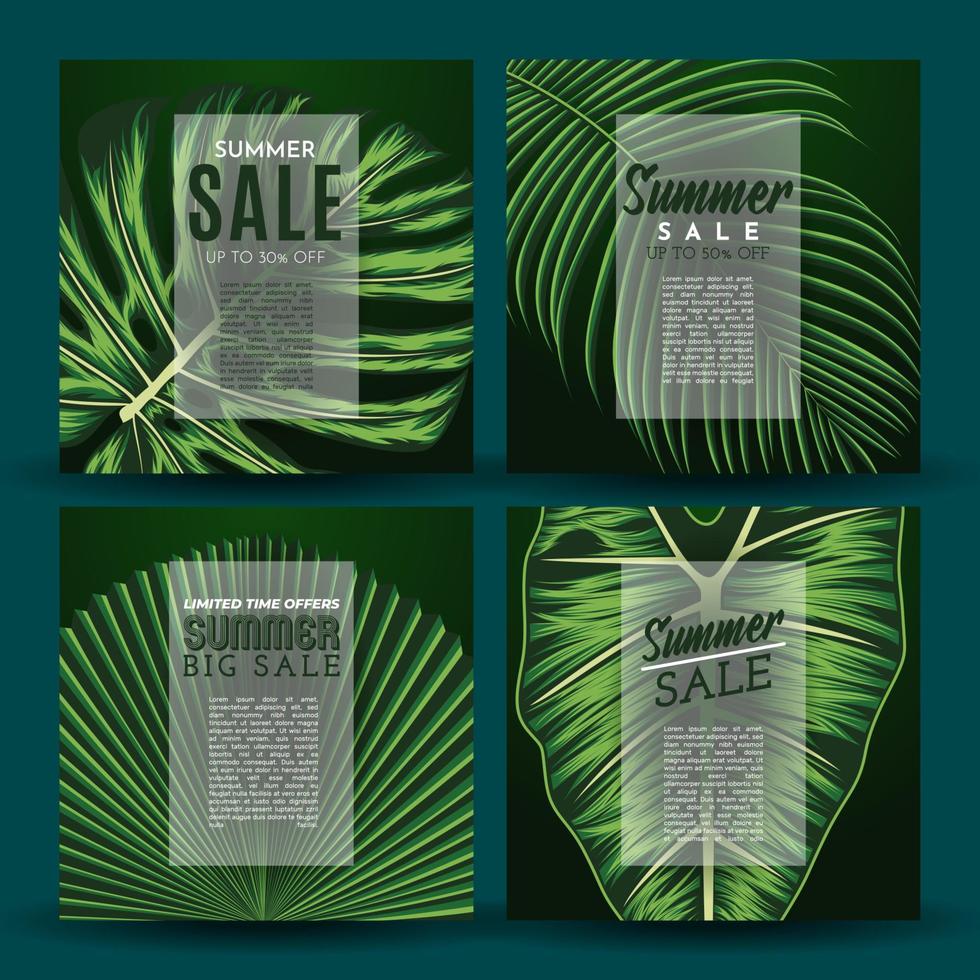 Summer Sale Banner With Tropical Leaves Background. Vector Illustration