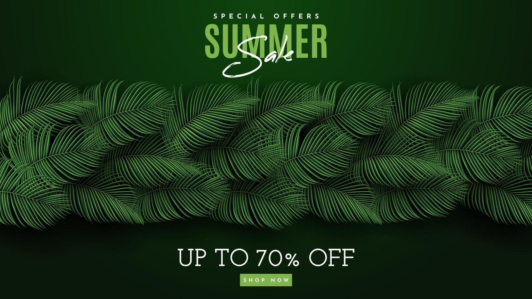 Summer Sale Banner With Tropical Leaves Background. Vector Illustration