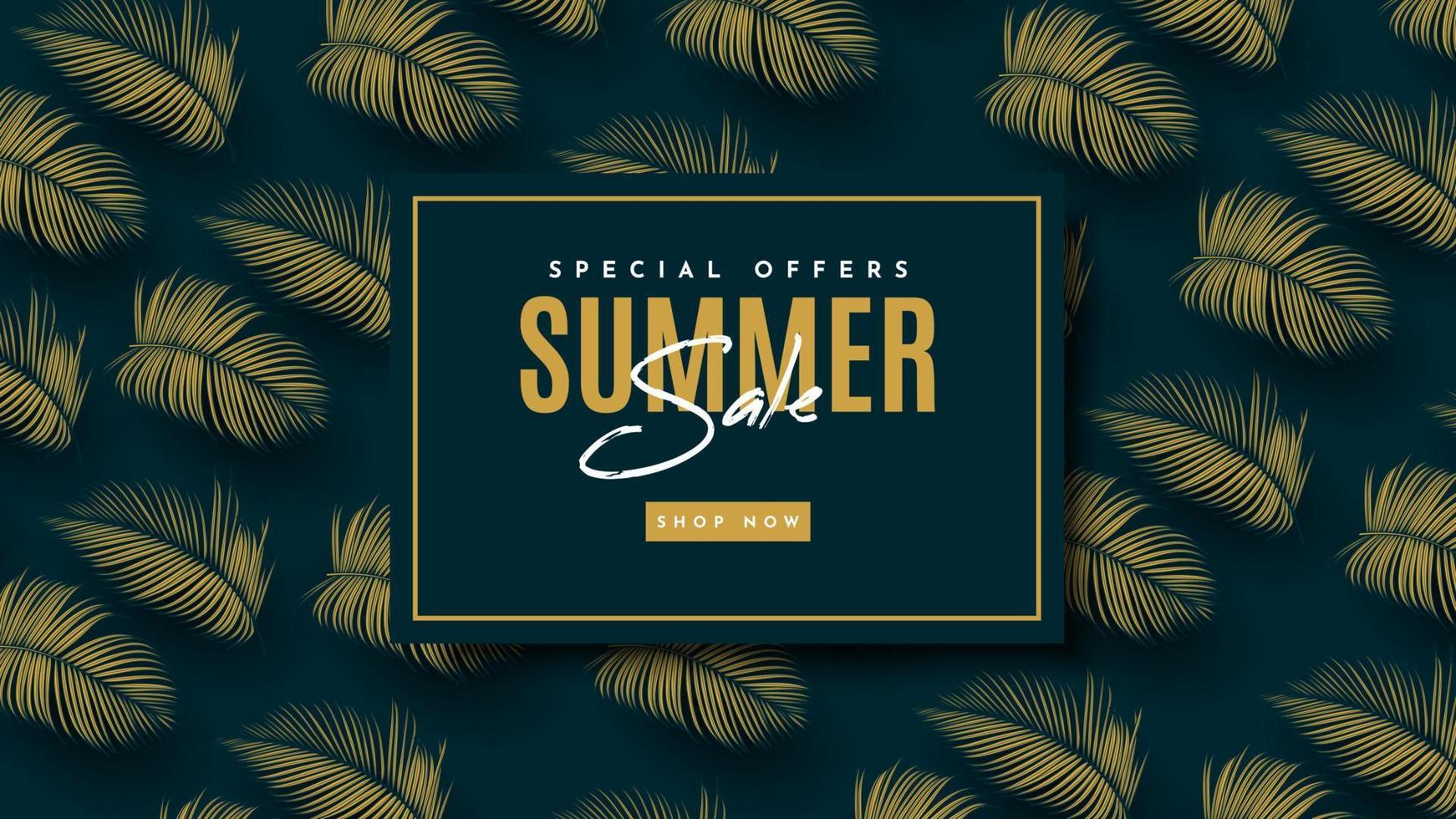 Summer Sale Banner With Tropical Leaves Background. Vector Illustration