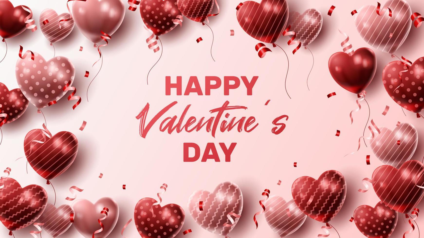 Happy Valentine's day background with heart balloon and present composition for banner, poster or greeting card. vector illustration
