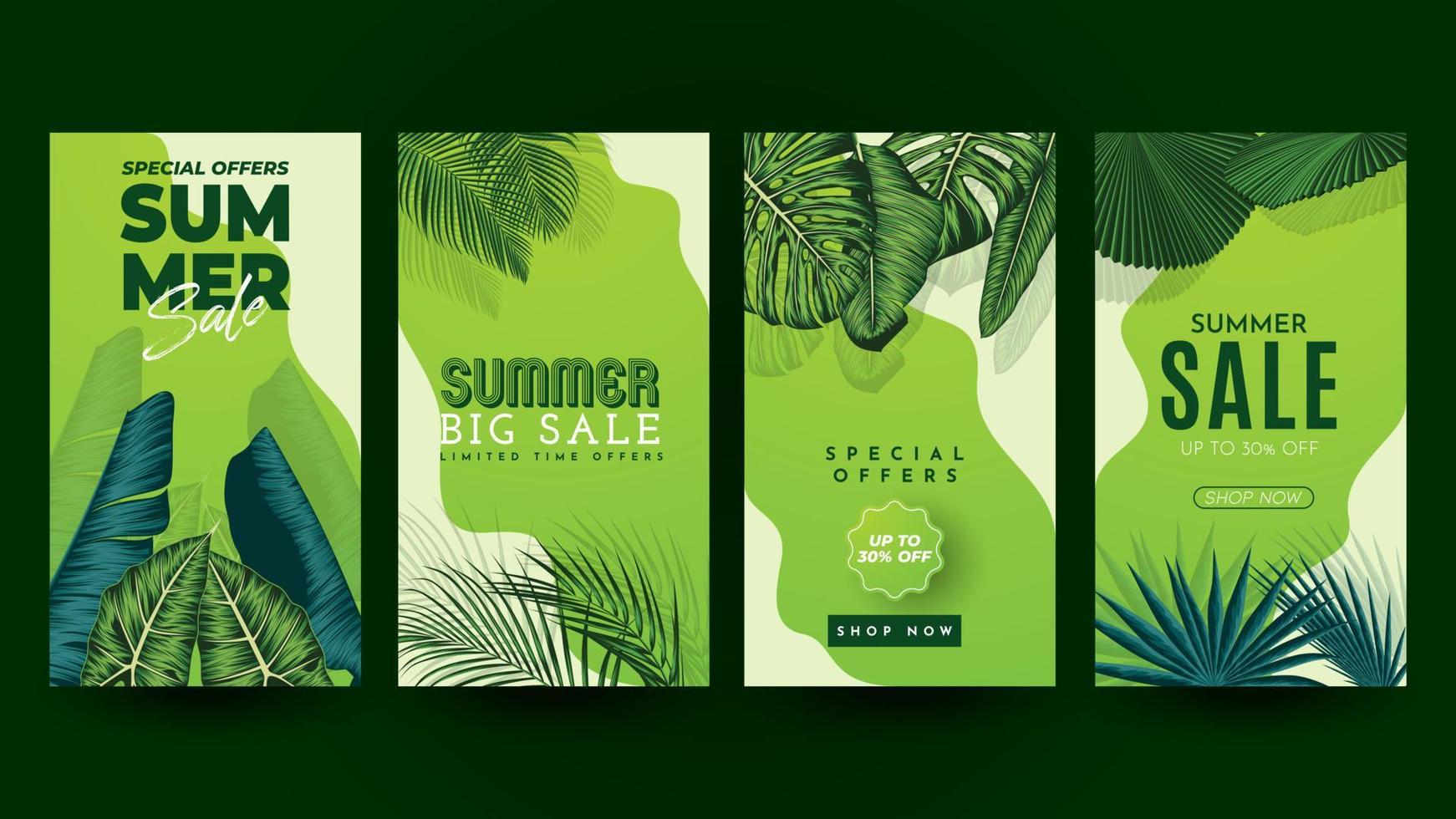Summer Sale Banner With Tropical Leaves Background. Vector Illustration