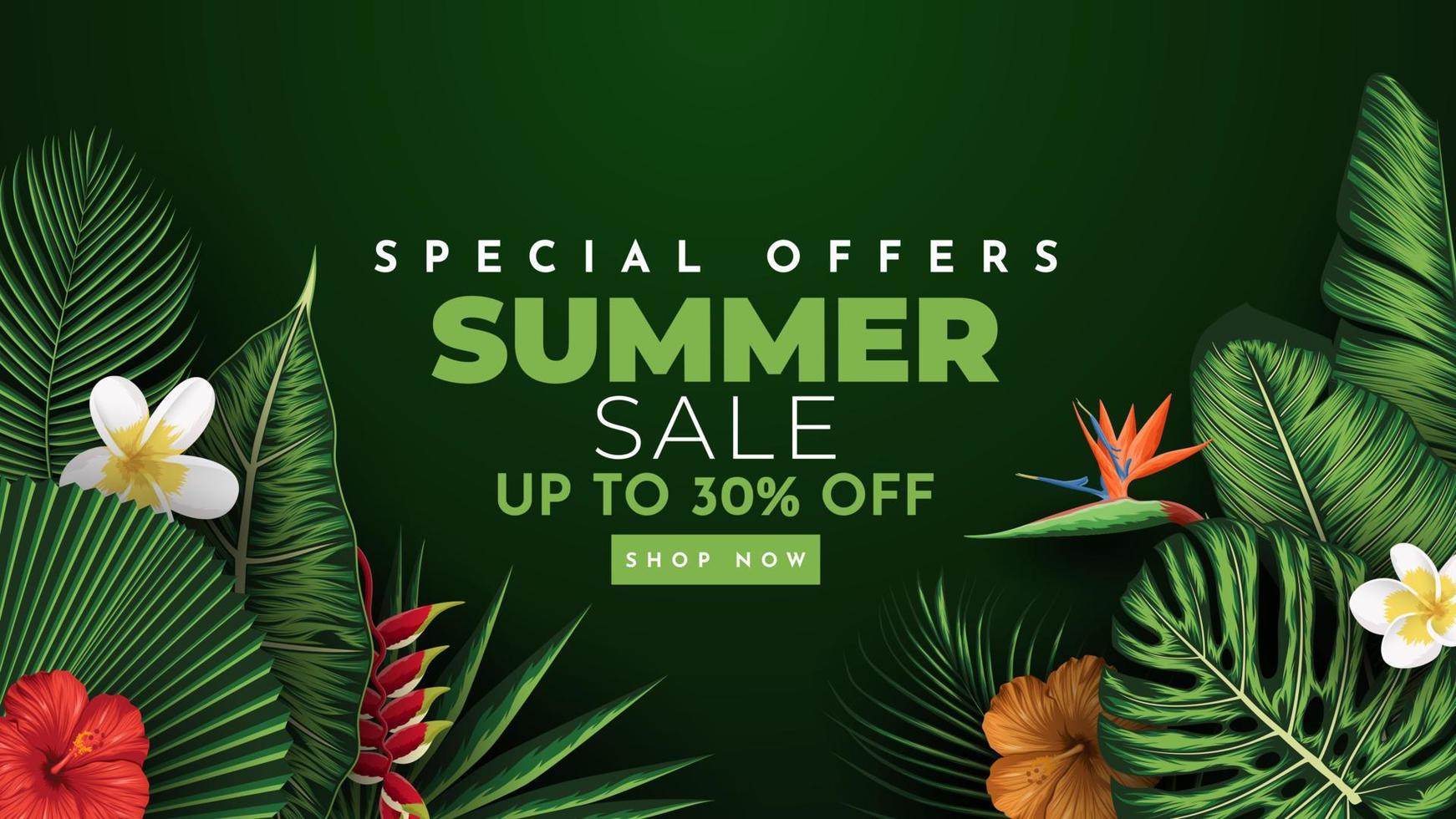 Summer Sale Banner With Tropical Leaves Background. Vector Illustration