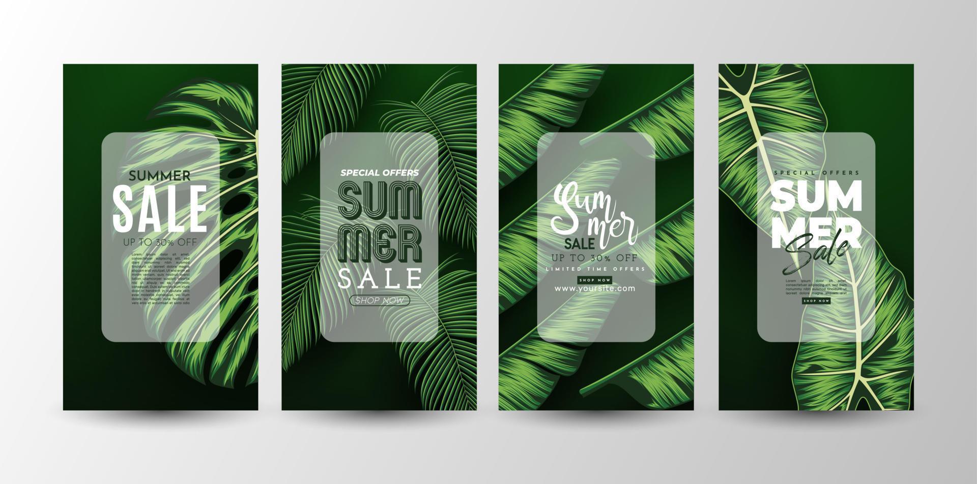 Summer Sale Banner With Tropical Leaves Background. Vector Illustration