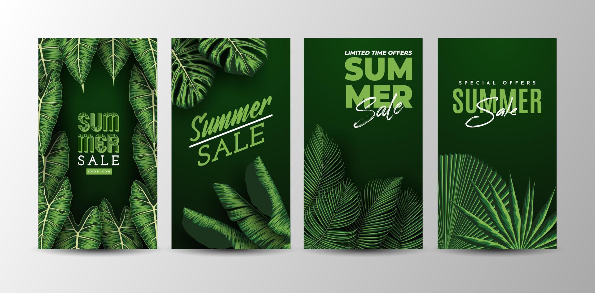 Summer Sale Banner With Tropical Leaves Background. Vector Illustration