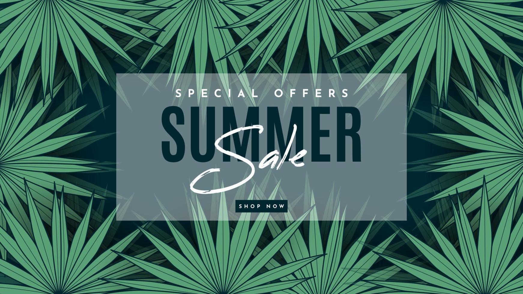Summer Sale Banner With Tropical Leaves Background. Vector Illustration