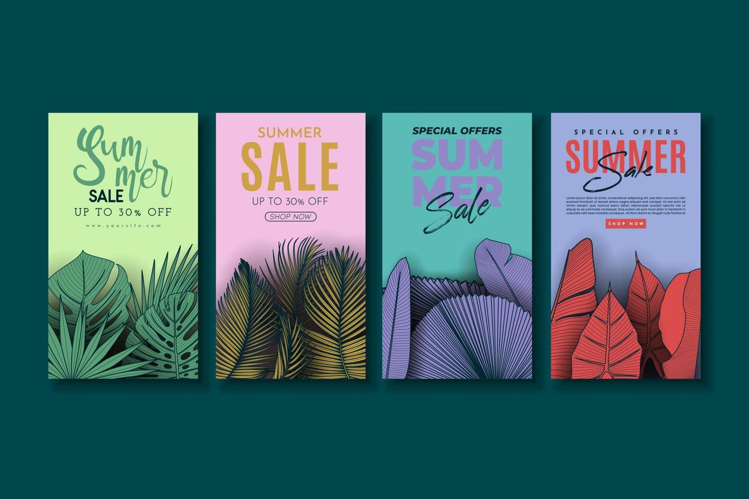 banner de venta de verano con fondo de hojas tropicales. ilustración vectorial vector