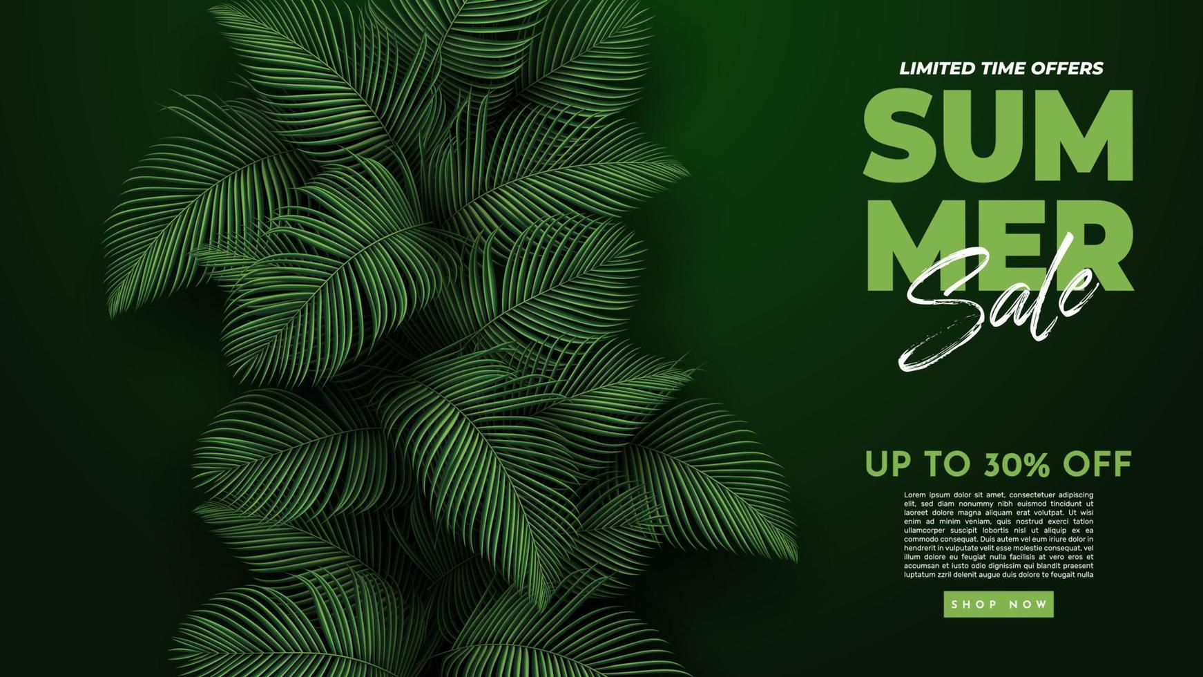 Summer Sale Banner With Tropical Leaves Background. Vector Illustration