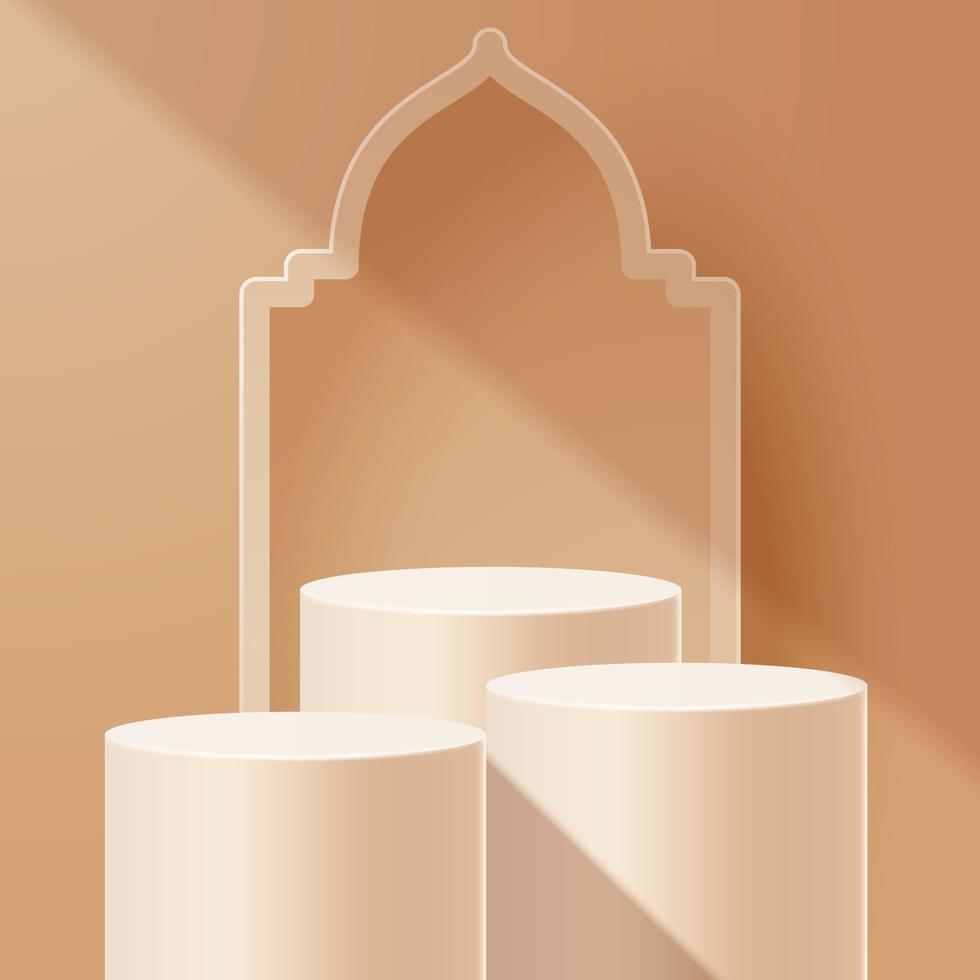 Islamic display podium decoration background with islamic ornament. Vector 3D Illustration