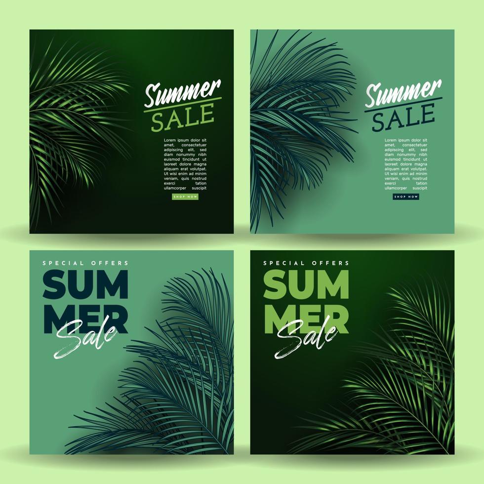 Summer Sale Banner With Tropical Leaves Background. Vector Illustration