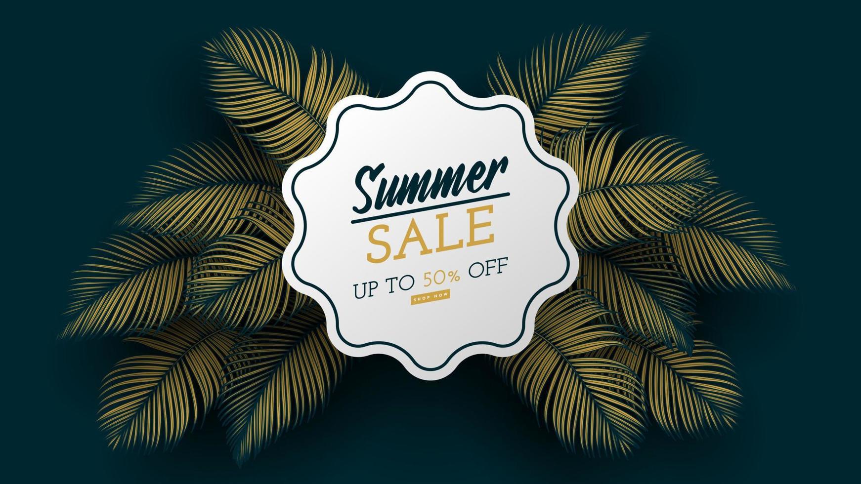 Summer Sale Banner With Tropical Leaves Background. Vector Illustration