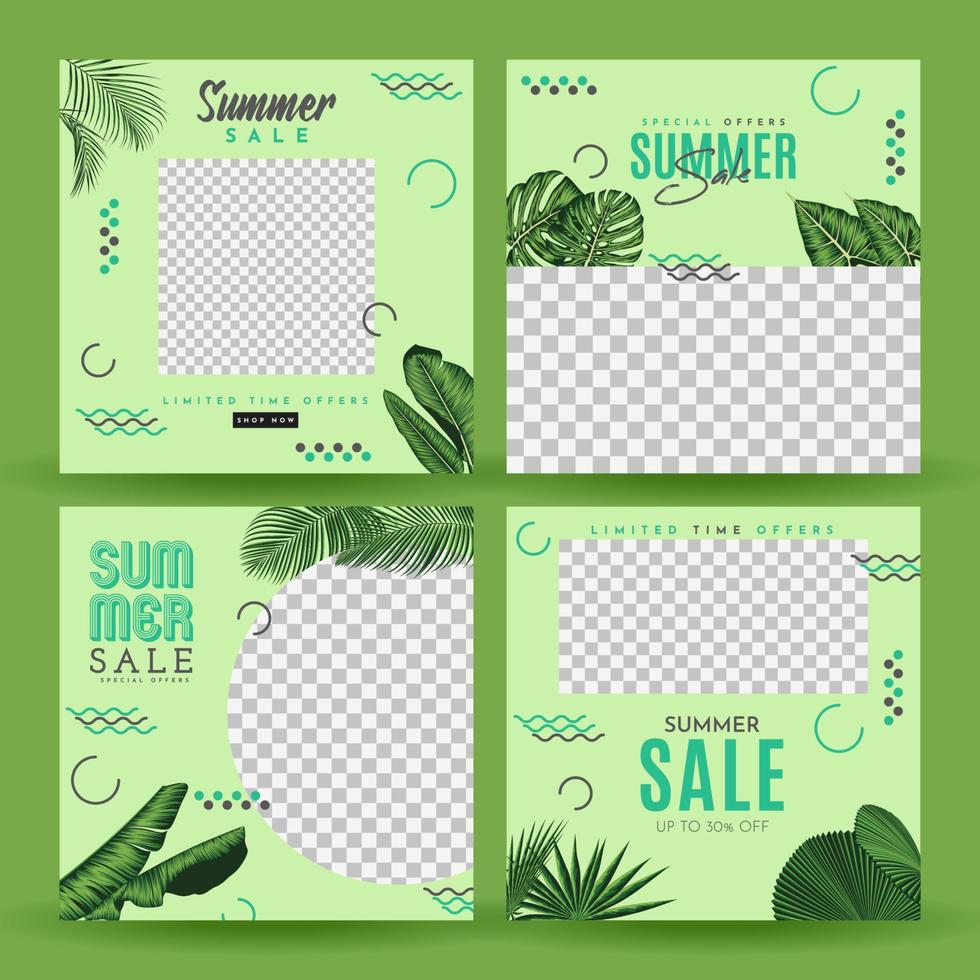 Summer Sale Banner With Tropical Leaves Background. Vector Illustration