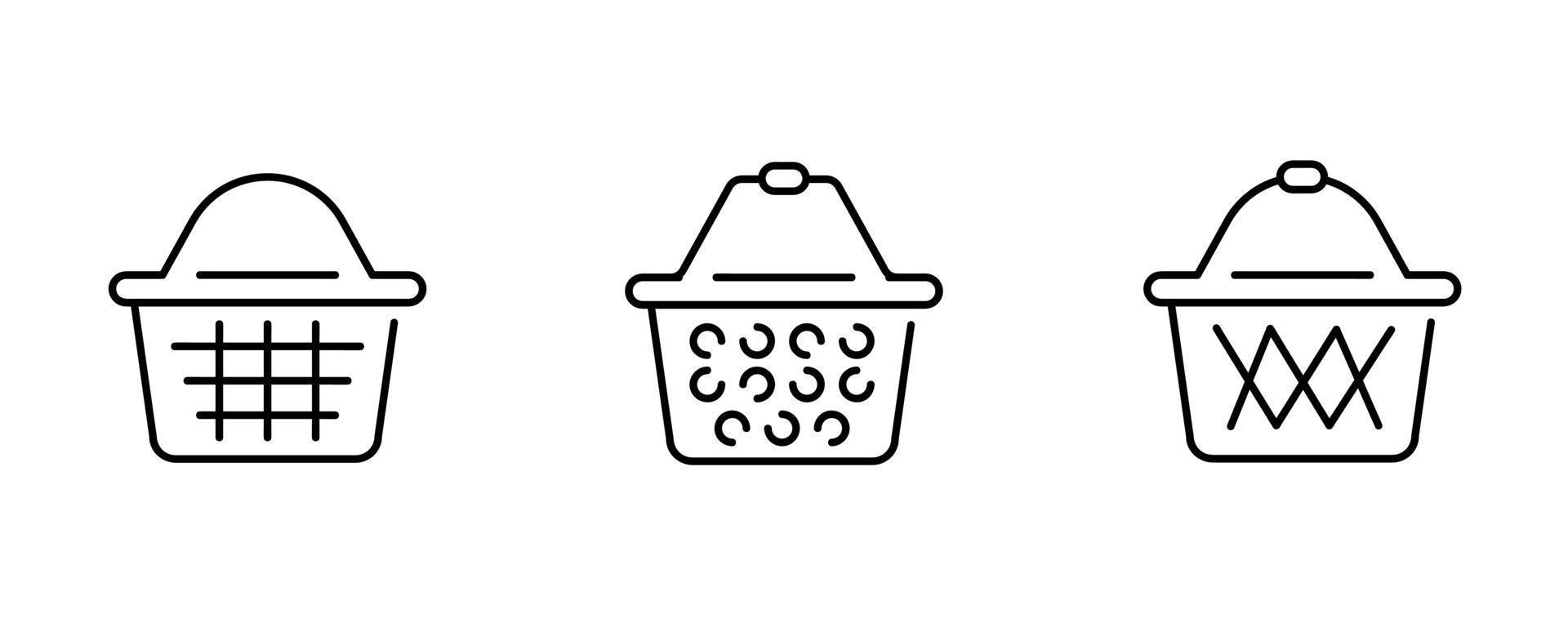 Set of shopping cart icons. Same thickness and different design for online store. Collection icons from various basket icons in various shapes. Online store symbols. Line style. vector