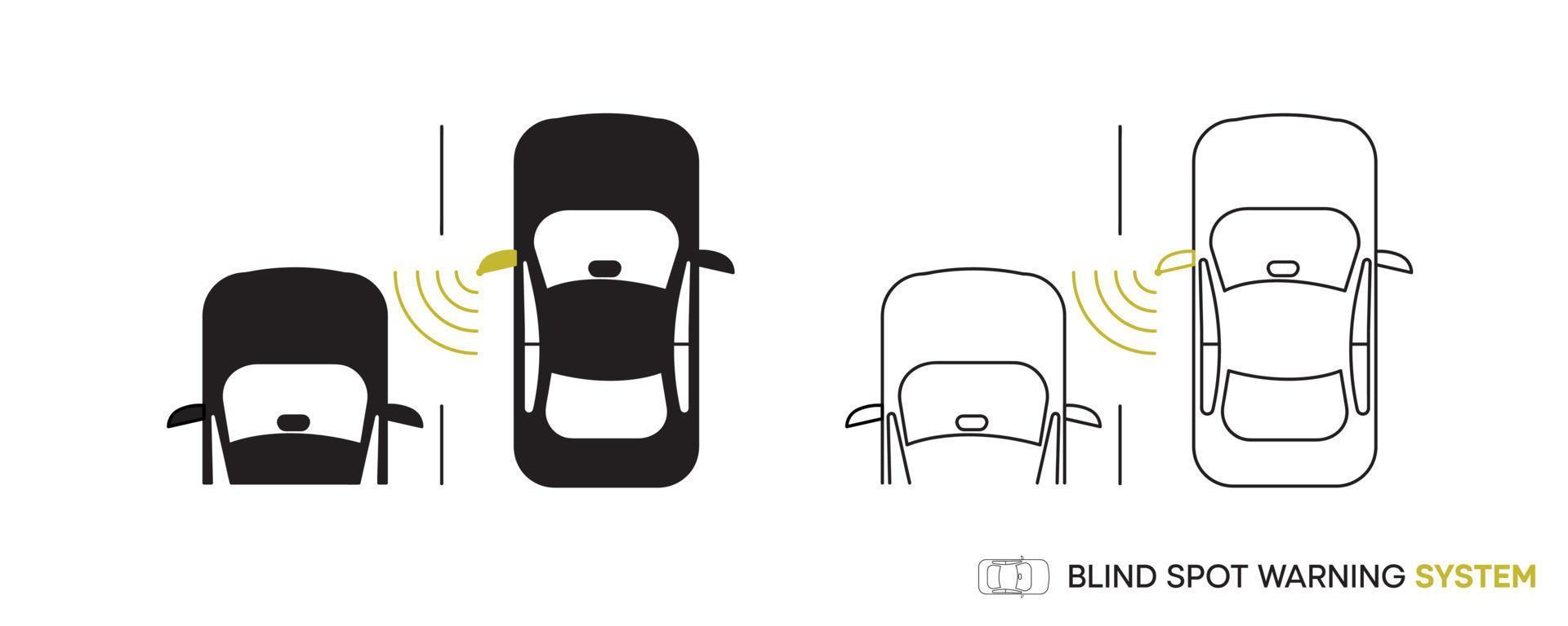 Car security systems icon design. Blind spot warning system is the symbol that informs that a vehicle is coming from the side lane. Editable line icon. vector