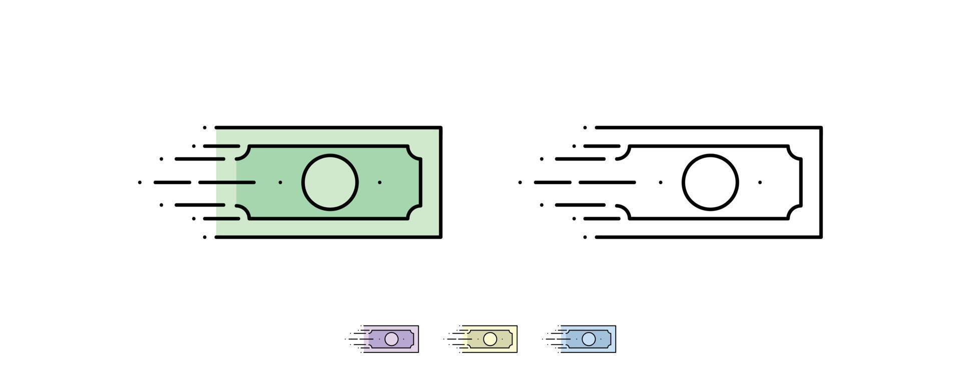 Money transfer, withdrawal and deposit via online web. Paper money icon. Different colors have been added as an alternative. Icons of different thickness. Thin modern art line. vector