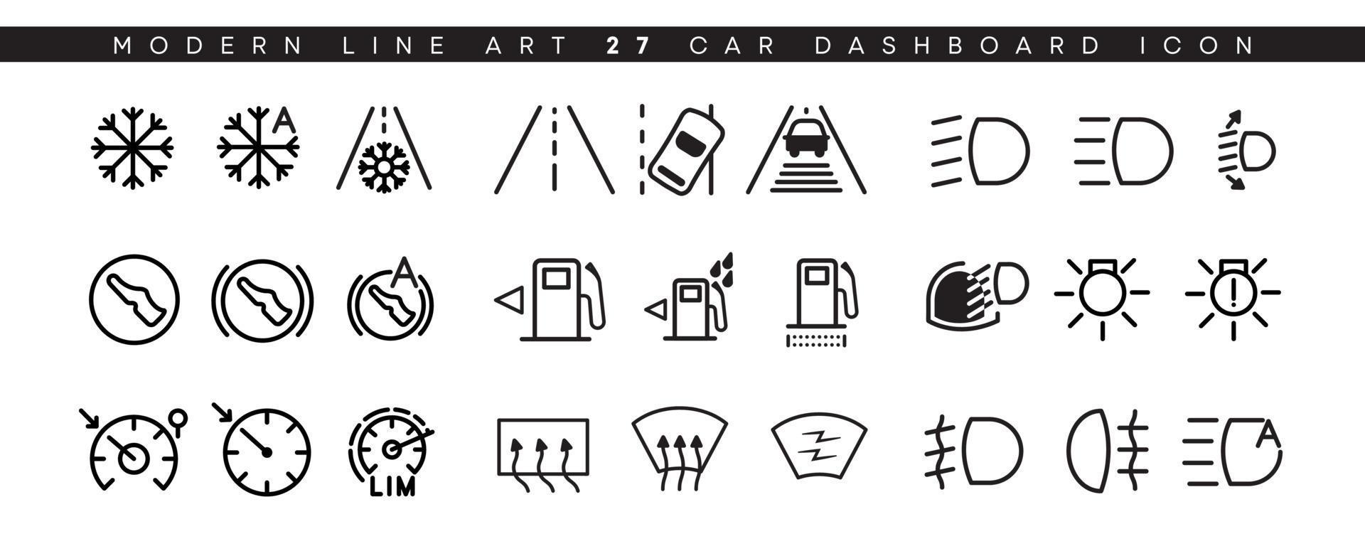 Vector icon set of vehicle dashboard indicators. Such symbols include
