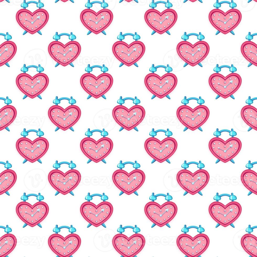 Seamless pattern of Heart shaped alarm clock.Design for Valentines Day photo