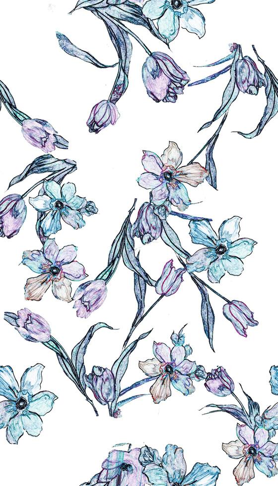 flowers pattern design floral seamless botanical tropical background photo