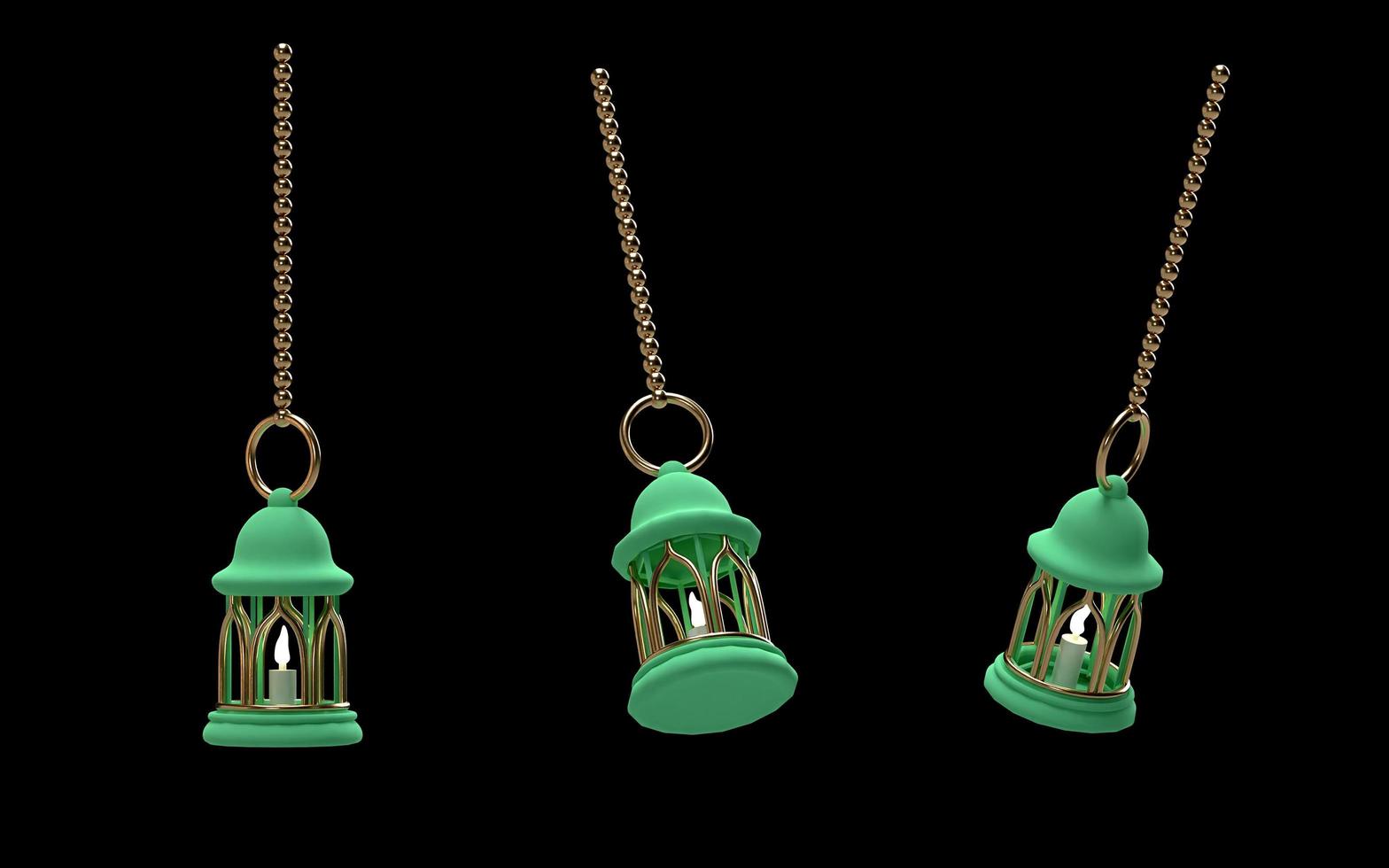 ramadan kareem 3d isolated with hanging lantern green cute different angle in set photo