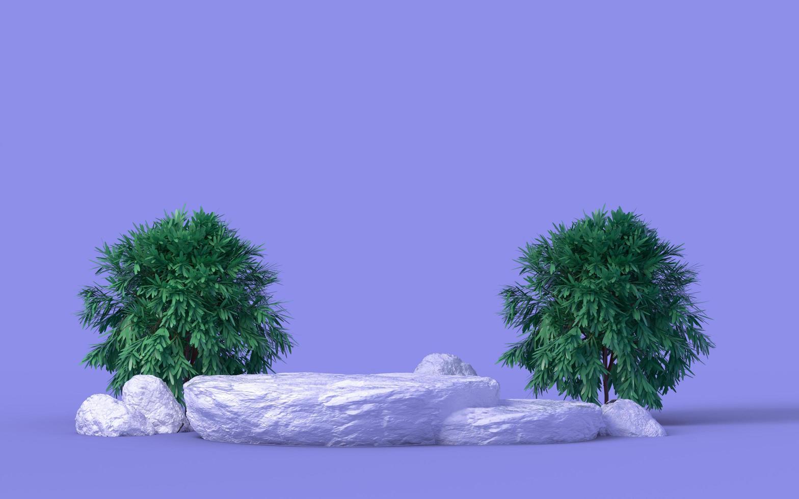 very peri background trend 2022 with double rock stand and tree nature for product display photo